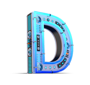 3D alphabet with blue neon and neon light effect. png
