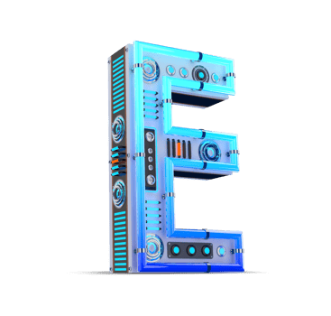 3D alphabet with blue neon and neon light effect. png
