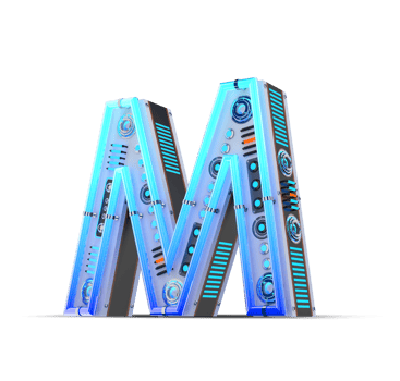 3D alphabet with blue neon and neon light effect. png