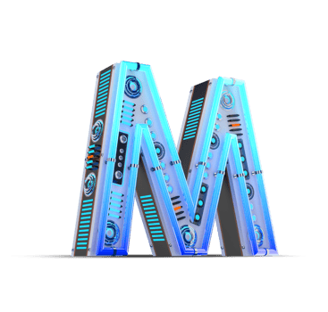 3D alphabet with blue neon and neon light effect. png