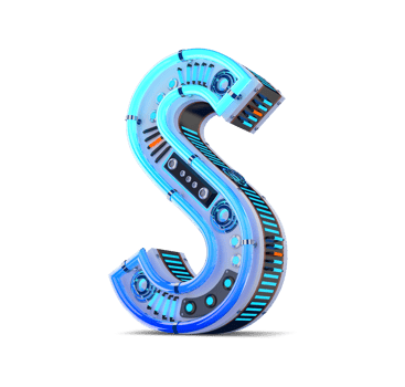 3D alphabet with blue neon and neon light effect. png