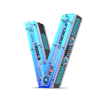 3D alphabet with blue neon and neon light effect. png