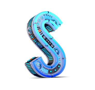 3D alphabet with blue neon and neon light effect. png