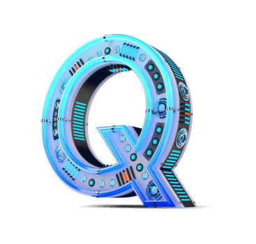 3D alphabet with blue neon and neon light effect. png