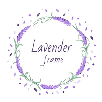 Lavender wreath. Delicate floral bouquet frame. Spring summer banner template vector