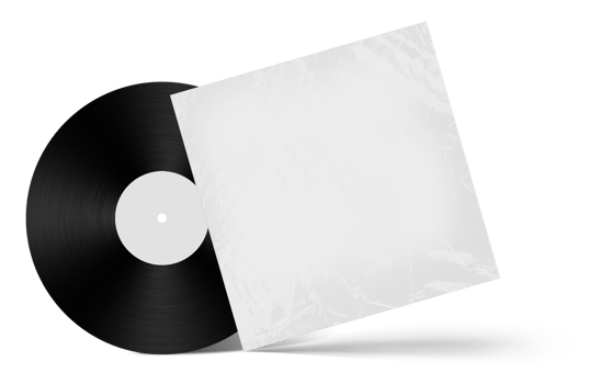 Vinyl Disk Record and Cover mockup template with Transparent plastic wrap texture. Template realistic retro design for entertainment advertising, music studio branding. 3D rendering png