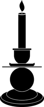 Burning candle icon with stand in black style. vector