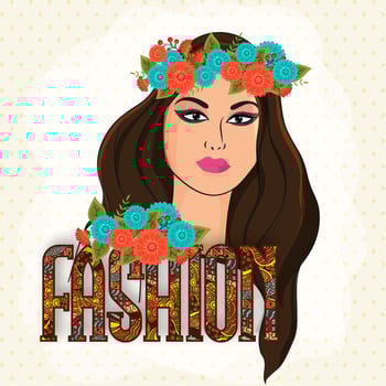 Fashion text with young girl. vector