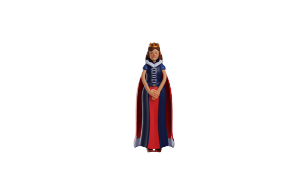 3D illustration. Princess 3D cartoon character. Calm princess with bowed pose. Princess showed an expression of guilt by bringing her hands together in front. 3D cartoon character png