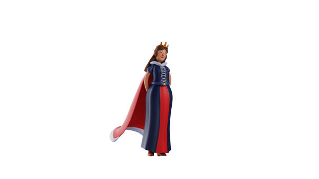 3D illustration. Cute Princess 3D cartoon character. The charming princess stands gracefully with her hands behind her back. The beautiful princess showed her very sweet smile. 3D cartoon character png