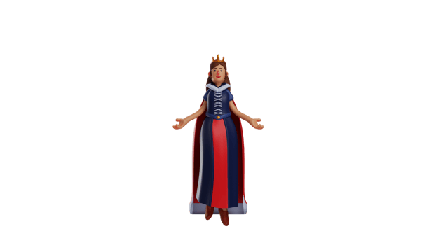 3D illustration. Sweet Princess 3D cartoon character. Princess shows a questioning pose. The princess stretched her arms forward and gave a slight smile. 3D cartoon character png