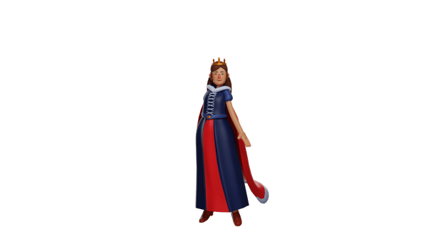 3D illustration. Elegant Princess 3D cartoon character. Princess stood up while showing her pretty smile. Princess smiled and faced someone in front of her. 3D cartoon character png