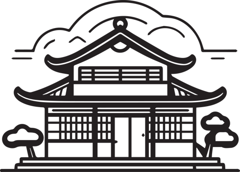 Hand Drawn minimalist Japanese house logo in flat style png