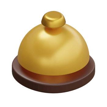 3D Render Illustration of golden service ring bell on a wooden stand png