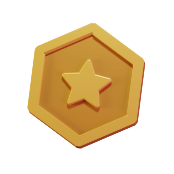 3D Render Illustration of fantazy golden coin with star in a middle. Game element.  Cartoon Style png