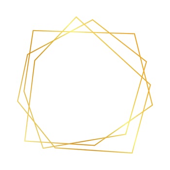 Gold geometric polygonal frame with shining effects isolated on white background. Empty glowing art deco backdrop. Vector illustration.