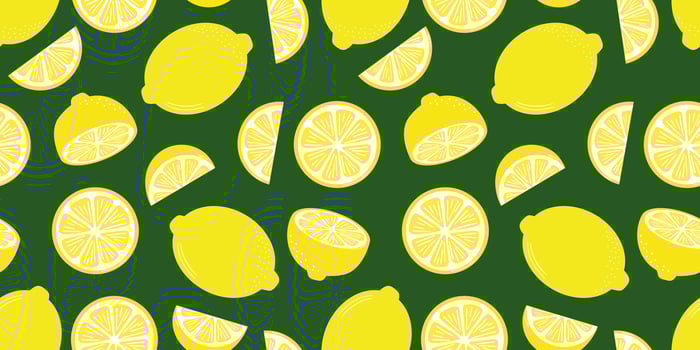 Seamless lemon pattern on dark green background, repeating wallpaper vector