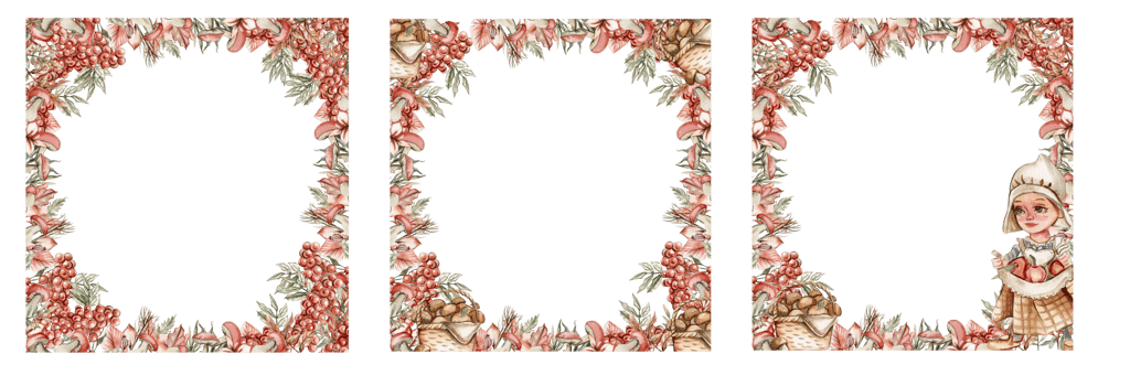 Autumn square frame with mushrooms. png