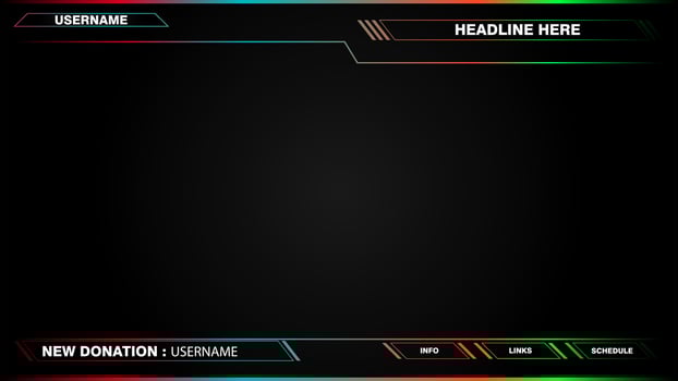 Game live stream interface overlay frames for gamer broadcast. Online streaming banners and menu bars isolated on background. vector