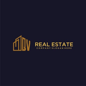 QV initial monogram logo for real estate with building style vector