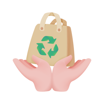 hand holding recycled paper bag Plastic reduction concept for the planet. 3D illustration. png