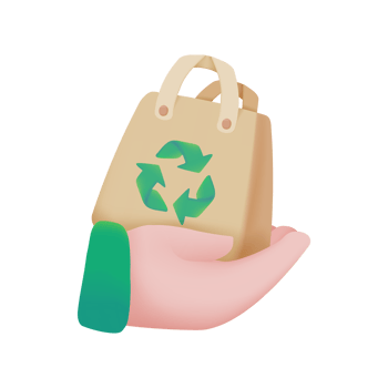 hand holding recycled paper bag Plastic reduction concept for the planet. 3D illustration. png