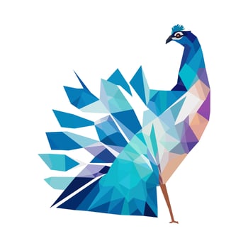 A peacock bird in geometric shape vector illustration. Polygonal bird illustration.