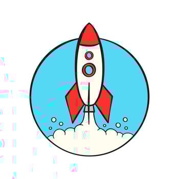 Startup business concept. Rocket launching with blue background. Cartoon. White background vector