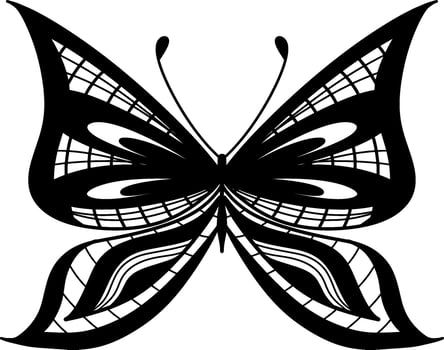 Monochrome ethnic butterfly design. Anti-stress coloring page for adults. Hand drawn black and white vector illustration