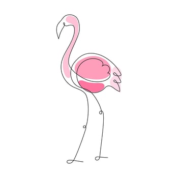 Flamingo tropical bird logo design continuous line art with pink shapes vector