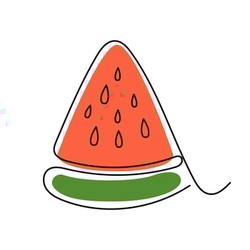 Slice Watermelon tropical fruit or berry with colorful shapes line art style.Vector illustration for card, poster, logo vector