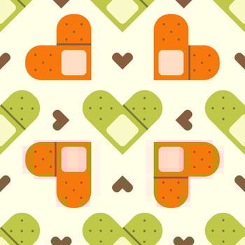 Flat cute seamless pattern of medical plaster with hearts. vector