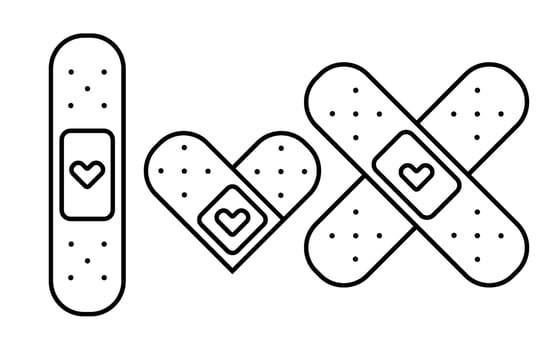 Medical cute illustration of band aid with a heart in outline style. vector