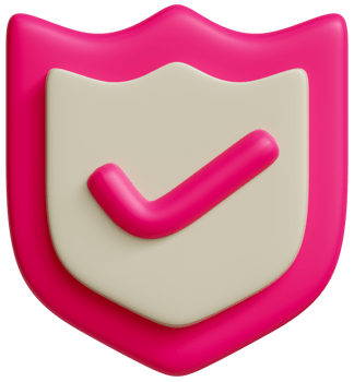 3D render secure shield tick verified approval sign icon illustration. Pink colour icon png