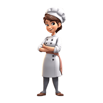 Cute cartoon female chef character on transparent background. png