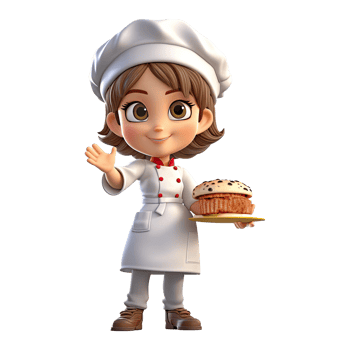 Cute cartoon female chef character on transparent background. png