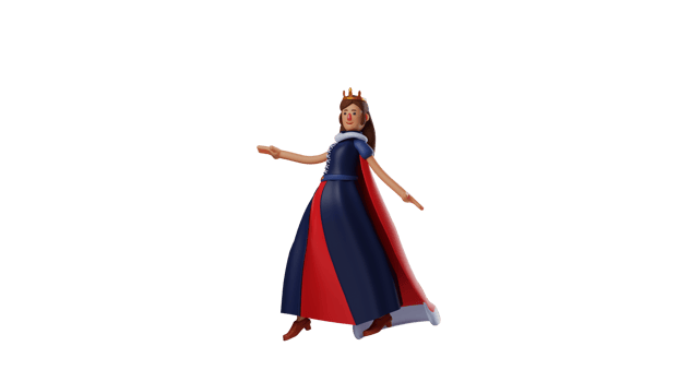 3D illustration. Royal Princess 3D cartoon character. Princess design pose spreading both arms. Princess is dancing to the rhythm of the music. 3D cartoon character png