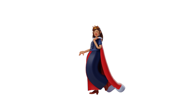 3D illustration. Beautiful Princess 3D cartoon character. Royal princess uses a very beautiful dress. Royal princess wears a blue and red dress. Sweet princess smiles elegantly. 3D cartoon character png