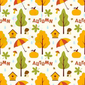 Autumn Seamless Pattern Illustration Element Panoramic of Maple Trees Fallen in Cartoon Template Hand Drawn vector