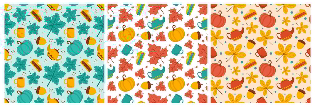 Set of Autumn Seamless Pattern Illustration Element Panoramic of Maple Trees Fallen in Cartoon Template Hand Drawn vector