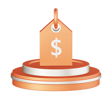 3d illustration icon design of metallic orange shopping price tag with circular or round podium png