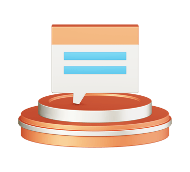 3d illustration icon design of metallic orange chatting and texting with circular or round podium png