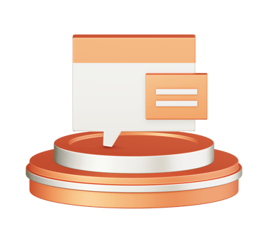 3d illustration icon design of metallic orange chatting bubble with circular or round podium png