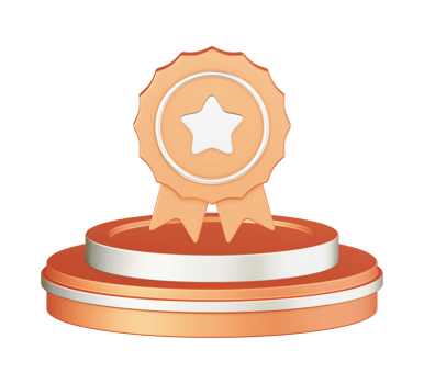 3d illustration icon design of metallic orange award badge with circular or round podium png