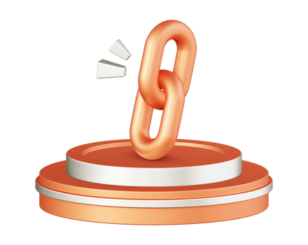 3d illustration icon design of metallic orange chains link with circular or round podium png