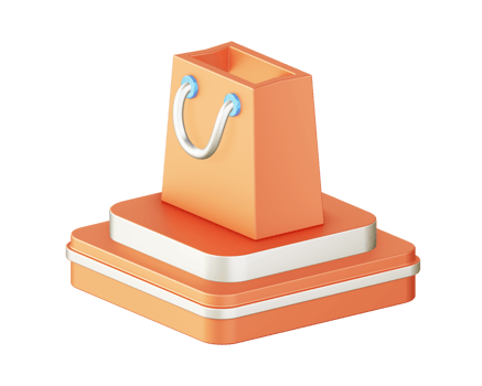 3d illustration icon design of metallic orange shopping bag with square podium png