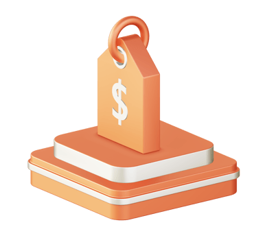 3d illustration icon design of metallic orange shopping price tag with square podium png