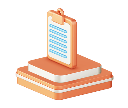 3d illustration icon design of metallic orange clipboard list form with square podium png