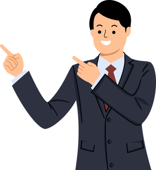 businessman pointing upper left corner advertisement showing copy space png