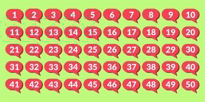 numbers one through fifty with colorful bubbles vector
